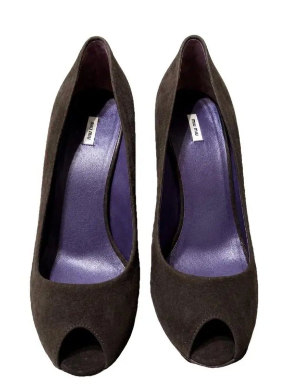 Miu Miu Brown Suede Peep-Toe Heels – Size 37.5